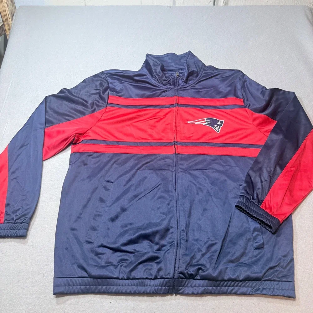 New England Patriots NFL Track Jacket Zip Up‎ Navy Red Adult XX Large
